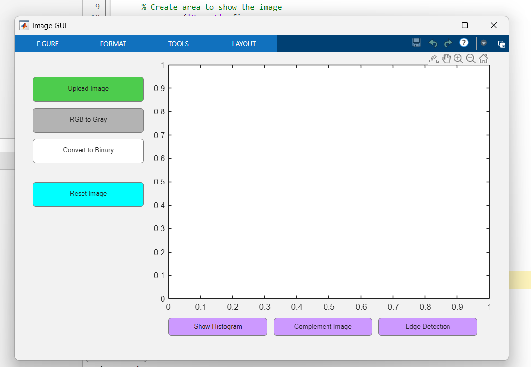Screenshot of MATLAB Image GUI interface